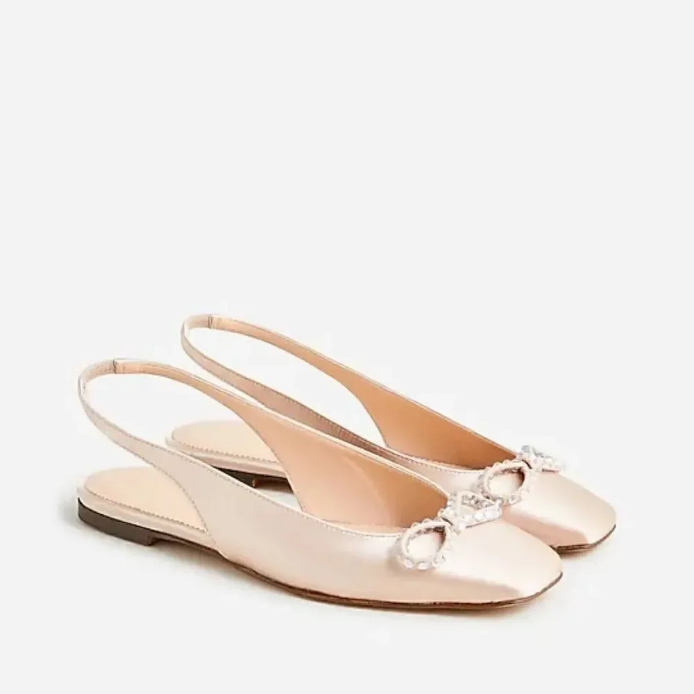 J Crew Anya Slingback Flats with Crystal Bow NIB